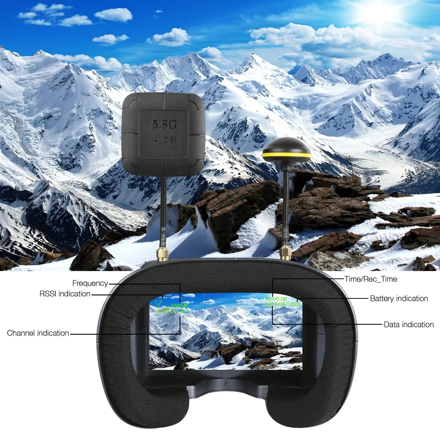 5.8G 40CH 4.3 Inch 800*480 Vid - مراجعة Fpv Drone Goggles وسعره