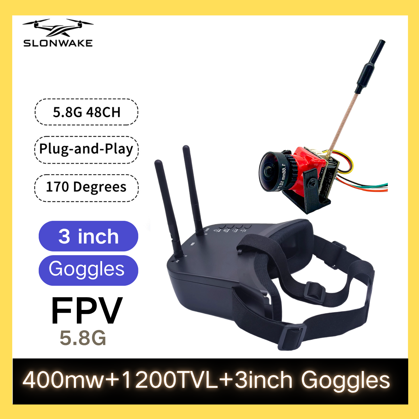 SLONWAKE 5.8G 48CH FPV 400mw V - مراجعة Fpv Drone Camera وسعره